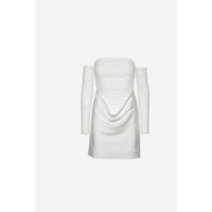 NEW ROTATE women's ruched mini dress in egret